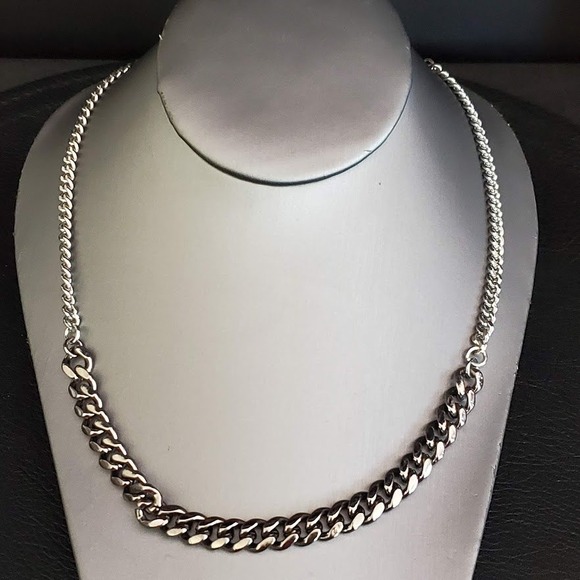 Givenchy Mens Silver Tone Chunky Mixed Curb Link Chain Necklace Designer Jewelry - Picture 2 of 5